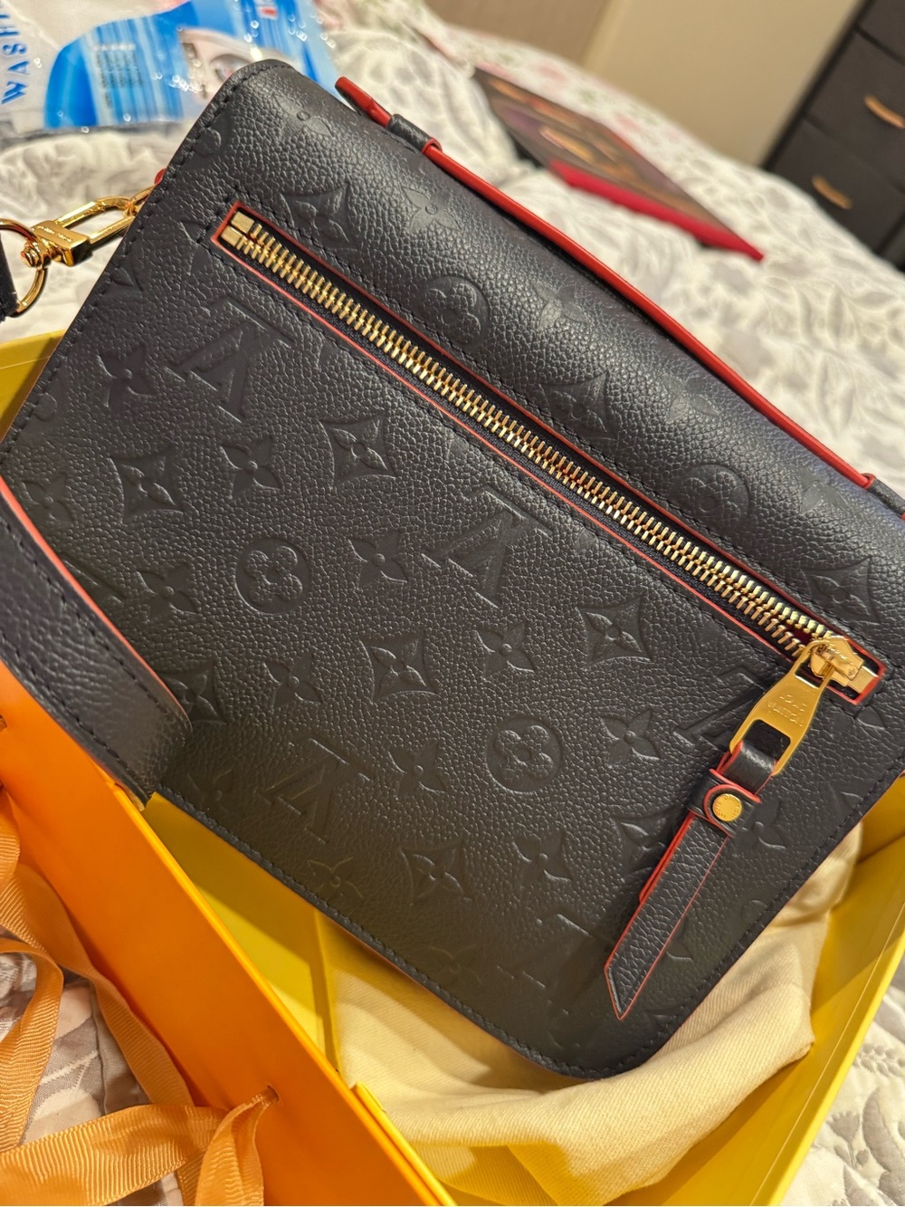 Louis Vuitton Navy Embossed Monogram Shoulder Bag with Gold Hardware - Picture 3 of 10